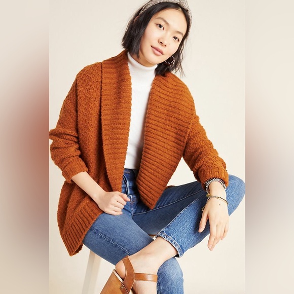 Anthropologie Sweaters - Anthropologie Denise Textured Knit Cocoon Cardigan Sweater Rust Orange Brown M